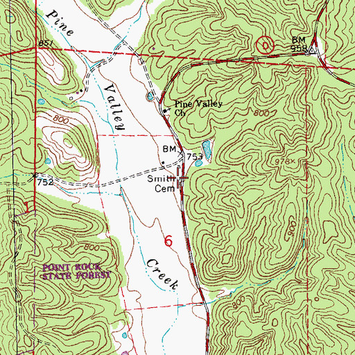 Topographic Map of Smith Cemetery, MO