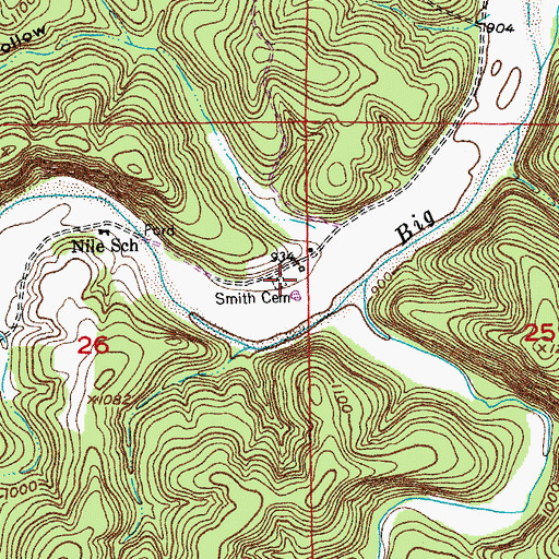 Topographic Map of Smith Cemetery, MO