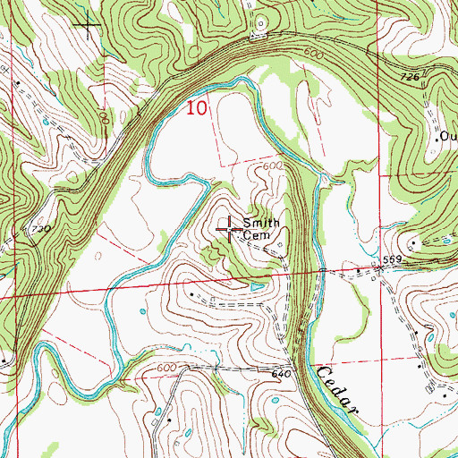 Topographic Map of Smith Cemetery, MO