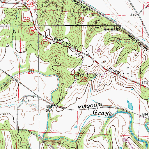 Topographic Map of Smith Cemetery, MO