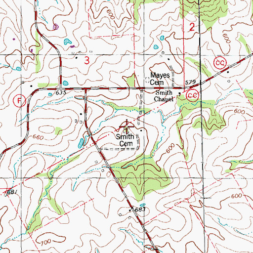 Topographic Map of Smith Cemetery, MO