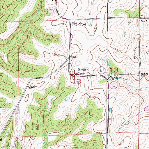 Topographic Map of Smith Cemetery, MO