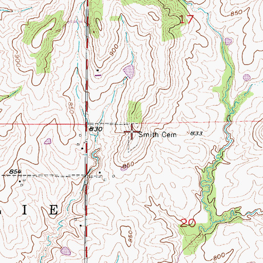 Topographic Map of Smith Cemetery, MO