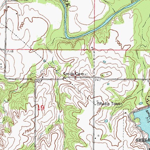Topographic Map of Smith Cemetery, MO