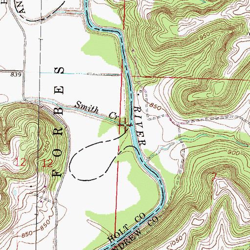 Topographic Map of Smith Creek, MO
