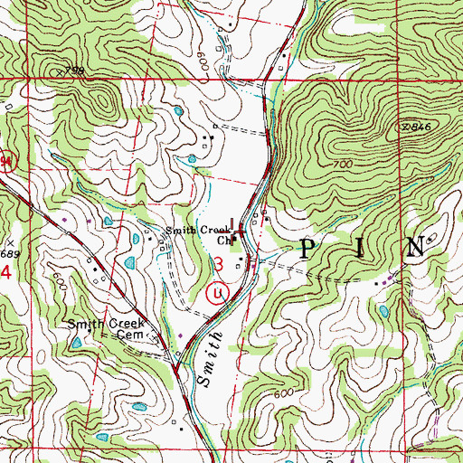 Topographic Map of Smith Creek Church, MO