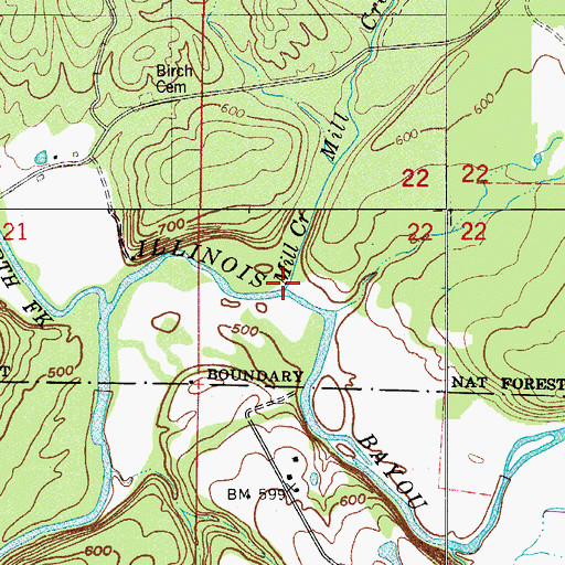 Topographic Map of Mill Creek, AR