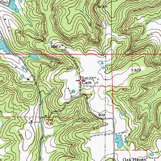 Topographic Map of Smitt Cemetery, MO