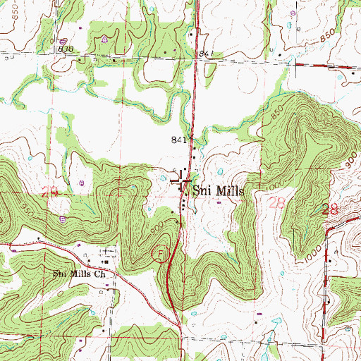 Topographic Map of Sni Mills, MO
