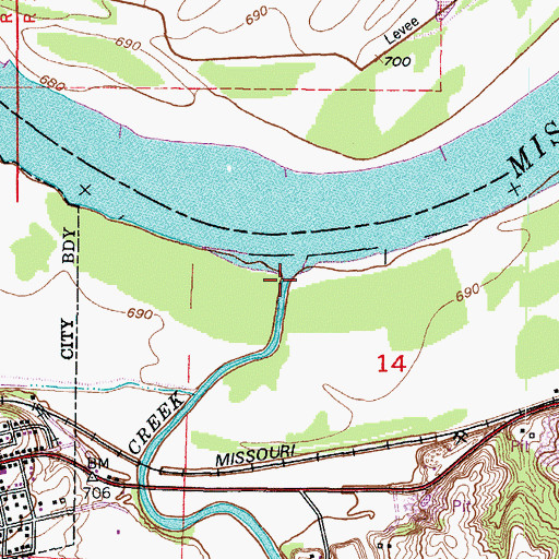 Topographic Map of Sni-A-Bar Creek, MO