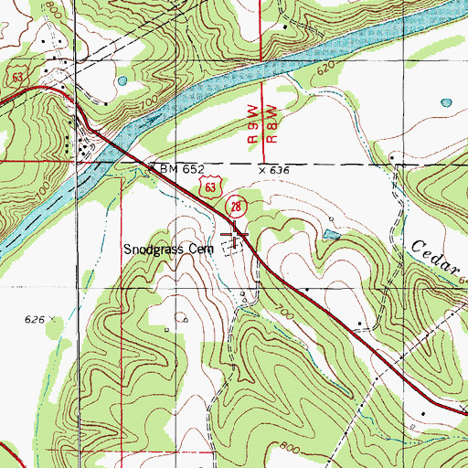 Topographic Map of Snodgrass Cemetery, MO