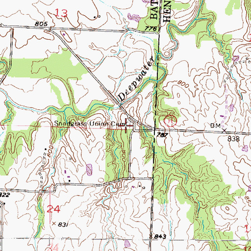 Topographic Map of Snodgrass Union Cemetery, MO