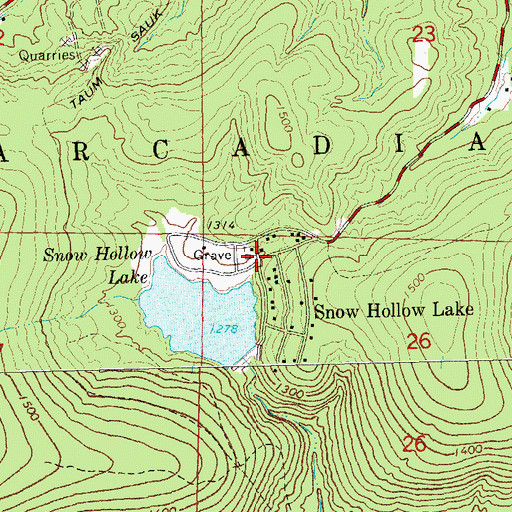Topographic Map of Snow Hollow Lake, MO