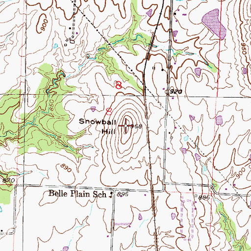 Topographic Map of Snowball Hill, MO