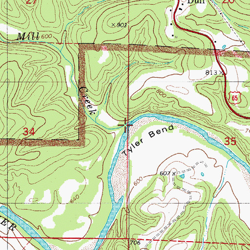 Topographic Map of Mill Creek, AR