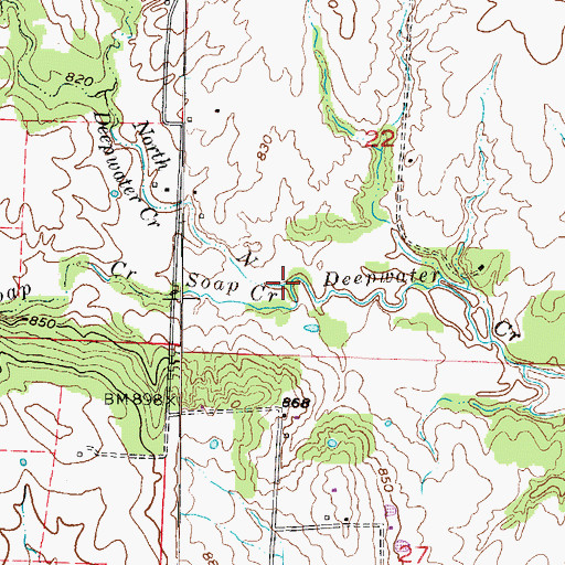 Topographic Map of Soap Creek, MO