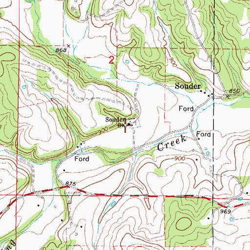 Topographic Map of Souder Church, MO