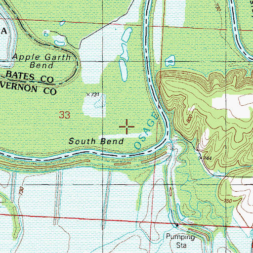 Topographic Map of South Bend, MO