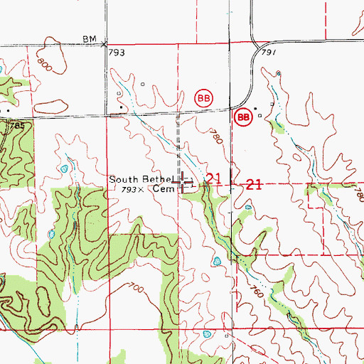 Topographic Map of South Bethel Cemetery, MO