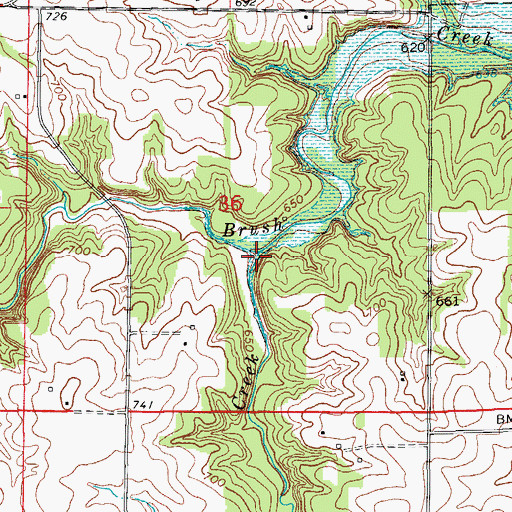 Topographic Map of South Brush Creek, MO