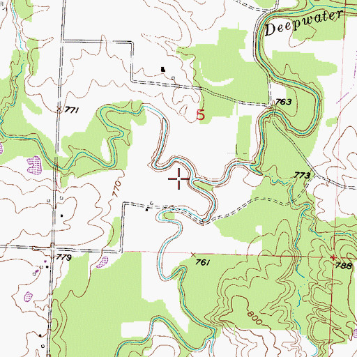 Topographic Map of South Deepwater Creek, MO