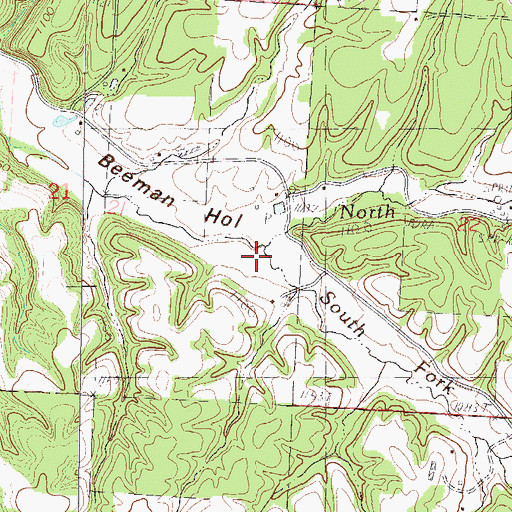 Topographic Map of South Fork Beeman Branch, MO