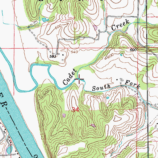 Topographic Map of South Fork Cadet Creek, MO