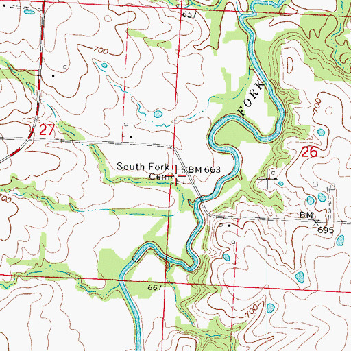 Topographic Map of South Fork Cemetery, MO