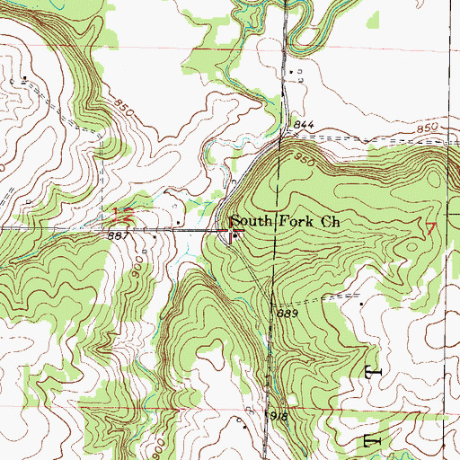 Topographic Map of South Fork Church, MO