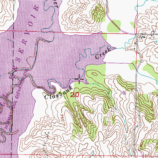 Topographic Map of South Fork Claybank Creek, MO