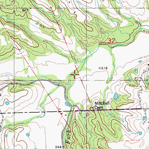 Topographic Map of South Fork Guinns Creek, MO