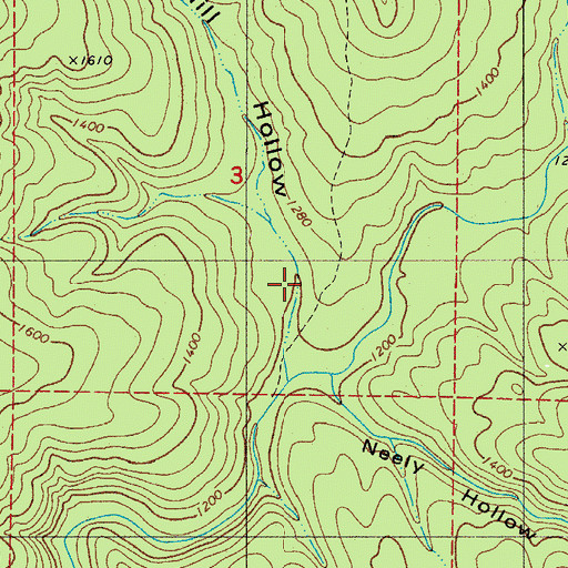 Topographic Map of Mill Hollow, AR