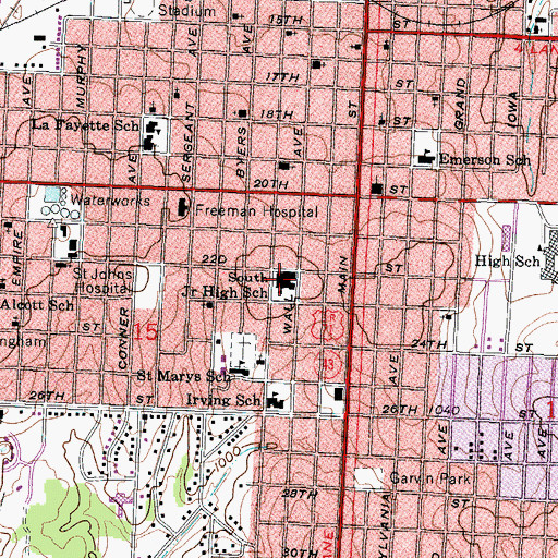 Topographic Map of South Middle School (historical), MO