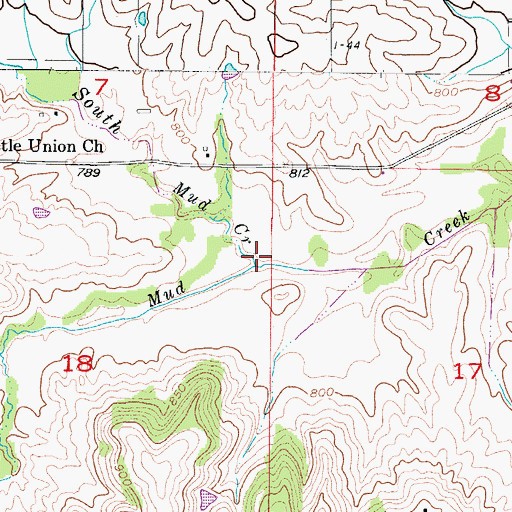 Topographic Map of South Mud Creek, MO