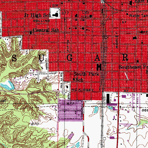 Topographic Map of South Park Elementary School, MO