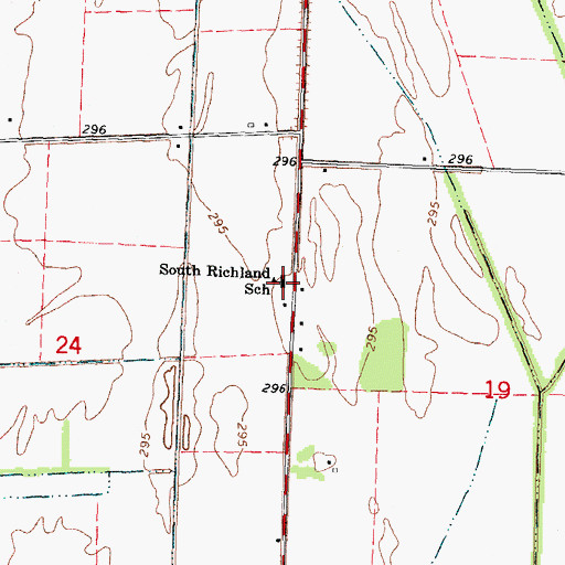 Topographic Map of South Richland School, MO