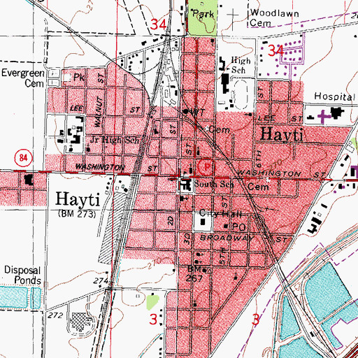 Topographic Map of South School, MO