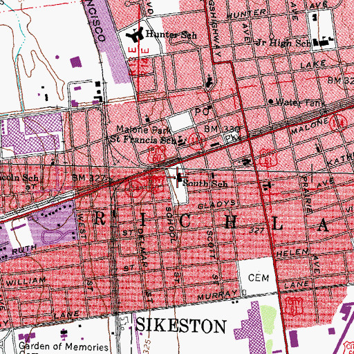 Topographic Map of South School, MO