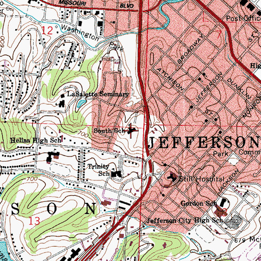 Topographic Map of South Elementary School, MO