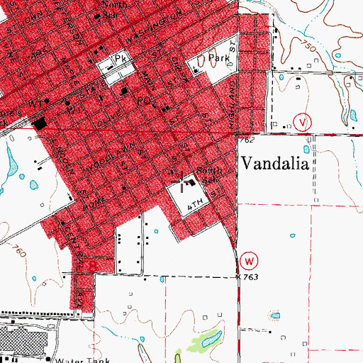 Topographic Map of South School (historical), MO