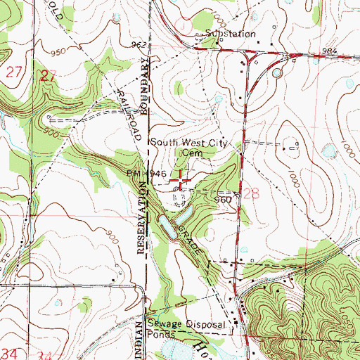 Topographic Map of South West City Cemetery, MO