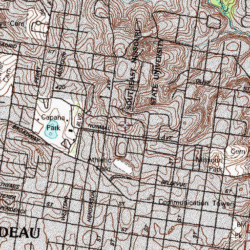 Topographic Map of Southeast Missouri State University, MO