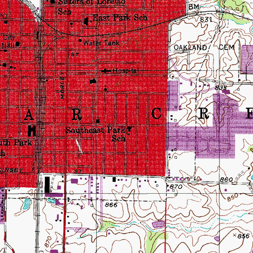 Topographic Map of Southeast Park School (historical), MO