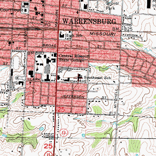 Topographic Map of South East Elementary School, MO