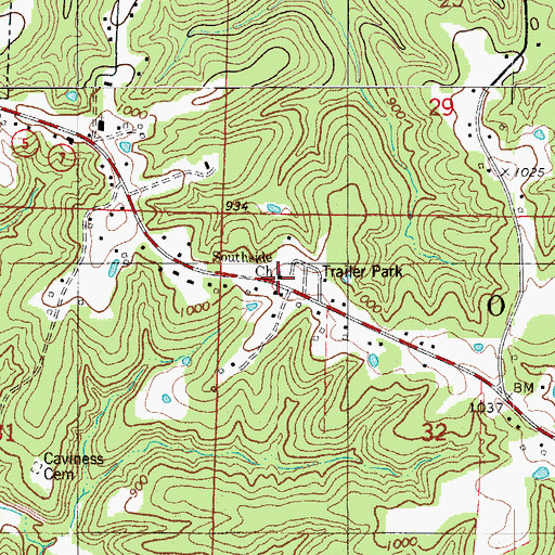 Topographic Map of Southside Church, MO