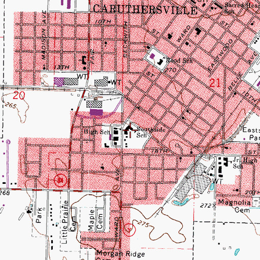 Topographic Map of Southside School, MO