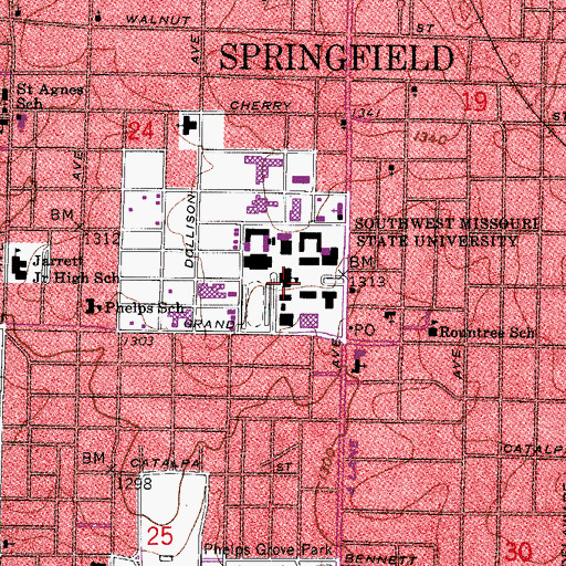 Topographic Map of Missouri State University, MO
