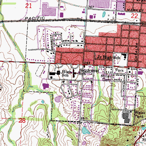 Topographic Map of Southwest School, MO
