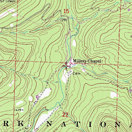 Topographic Map of Millers Chapel, AR