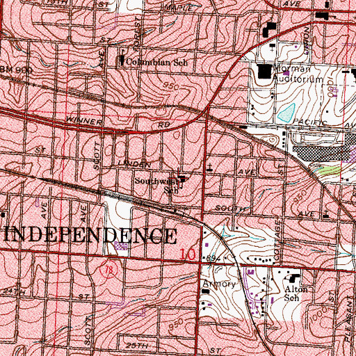 Topographic Map of Procter Elementary School, MO